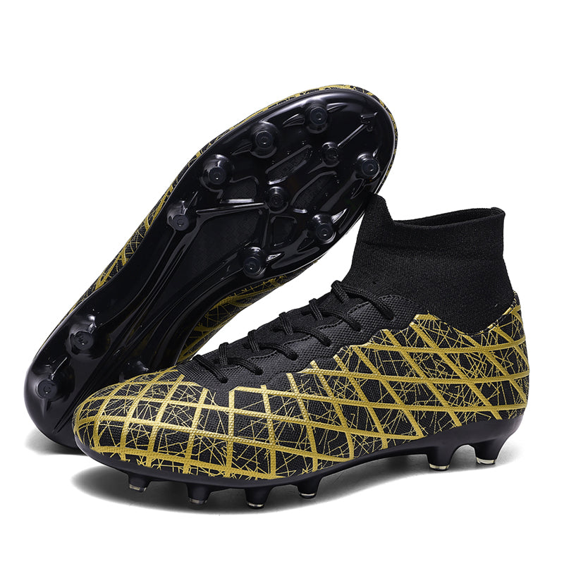 High Sock AGSoccer Cleats, Lace-Up Metallic Grid Crack Synthetic Football Boots, Knit Sock Ankle Lightweight Competition Athletic Shoes for Outdoor Long-Blade Artificial Turf Matches-zusheng2585-1