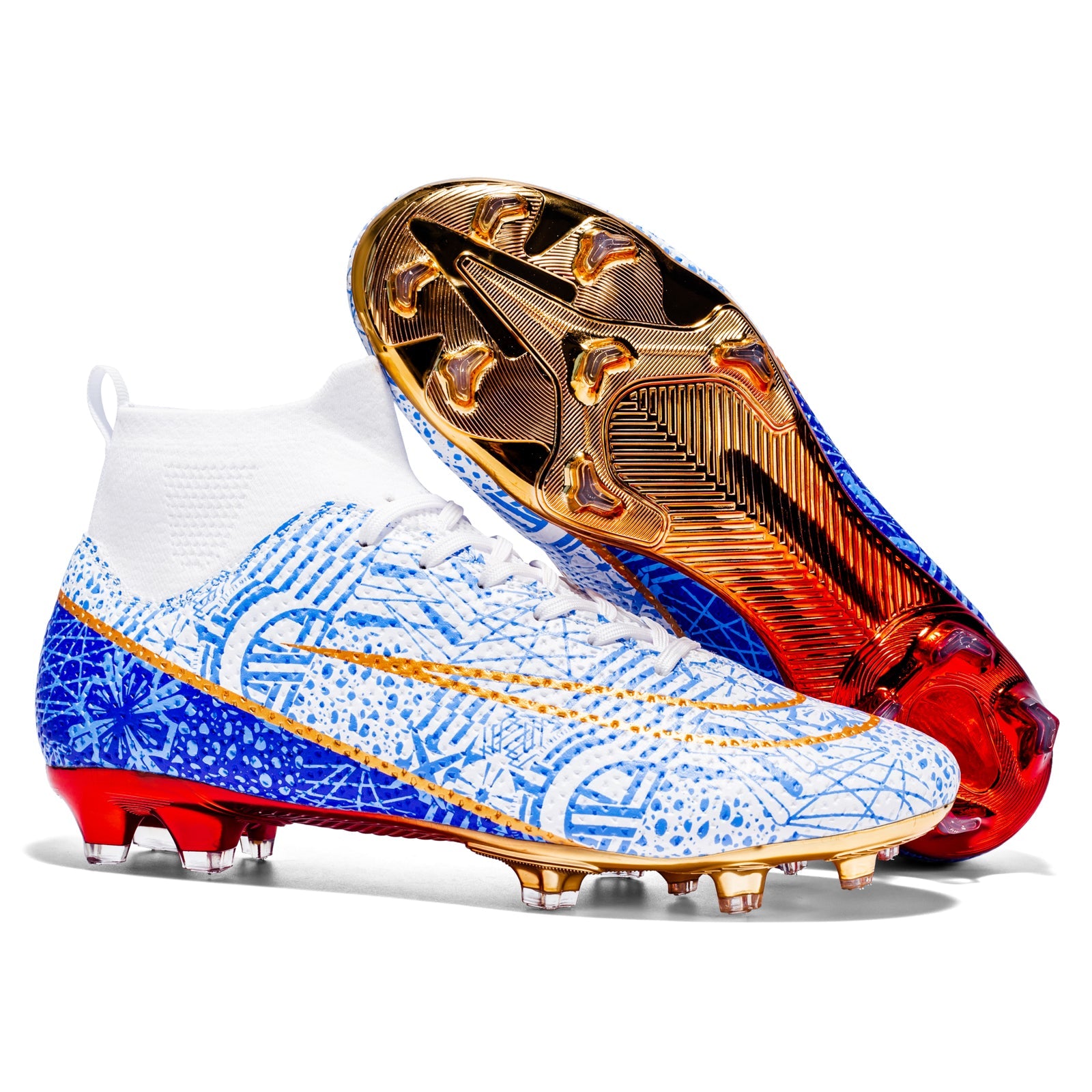 Professional High-Top Soccer Cleats, 3D Texture (AG) Football Boots, Anti-Slip Graffiti Athletic Training Sneakers with Electroplated Outsole-WEJIESS2077