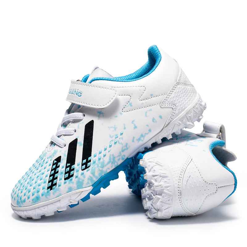 TF Turf Soccer Cleats, Single Velcro Easy-On Lace Auxiliary Synthetic Football Boots, Pixel Dot Gradient Three Stripes Lightweight Youth Training Athletic Shoes for Indoor Hard Courts & Short Artificial Turf-zusheng6199