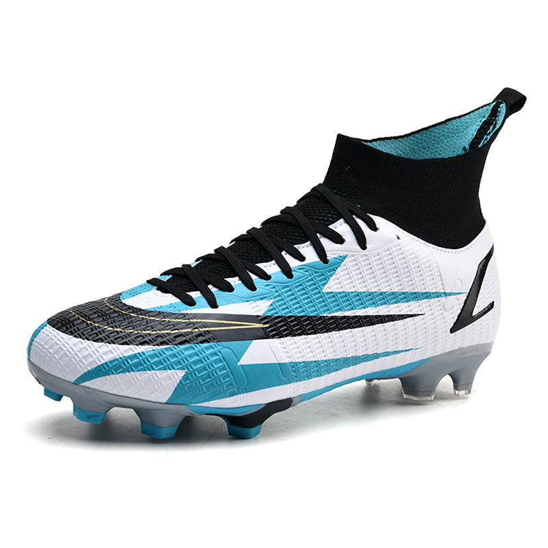 High Ankle Sock AG Soccer Cleats, Lace-Up Grid Textured Synthetic Leather Lightning Arrow Graphic Football Boots, Transparent Conical Hard Stud Professional Competition Cleats for Natural Grass & Long-Pile Artificial Turf-xinma2177
