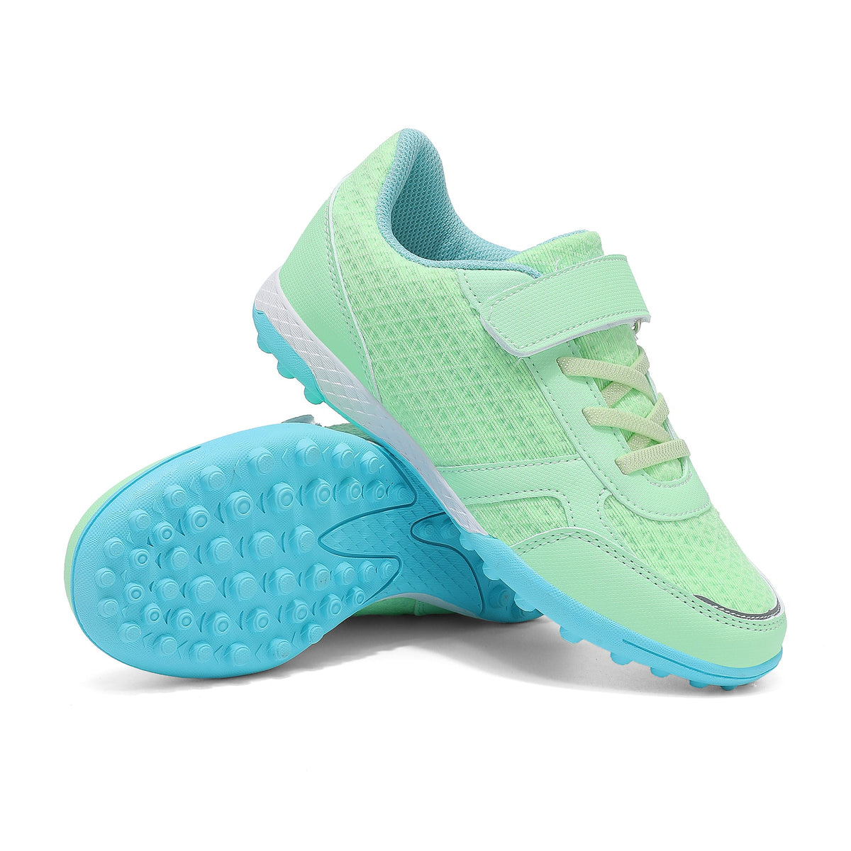 Turf Soccer Cleats, Low-Top Hook-and-Loop Velcro Mesh Football Shoes, Breathable Knit Lightweight Youth Training Athletic Boots for Indoor Courts & Short Artificial Turf-zusheng8087
