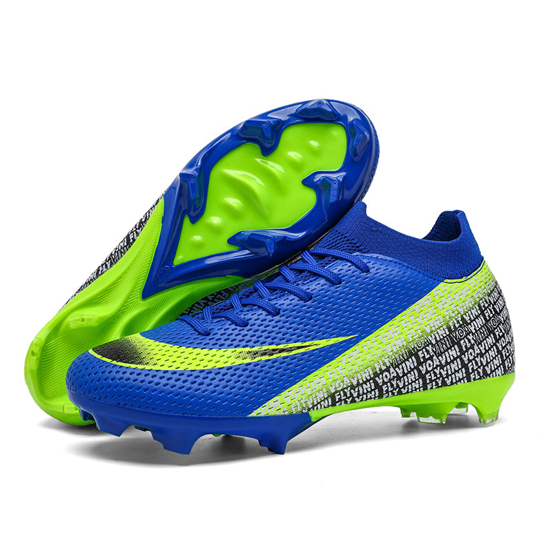 Artificial Grass Soccer Cleats, Hight-Top Knit Football Shoes,Text Print Anti-Slip Athletic Boots for Synthetic Turf-Hxh563-1