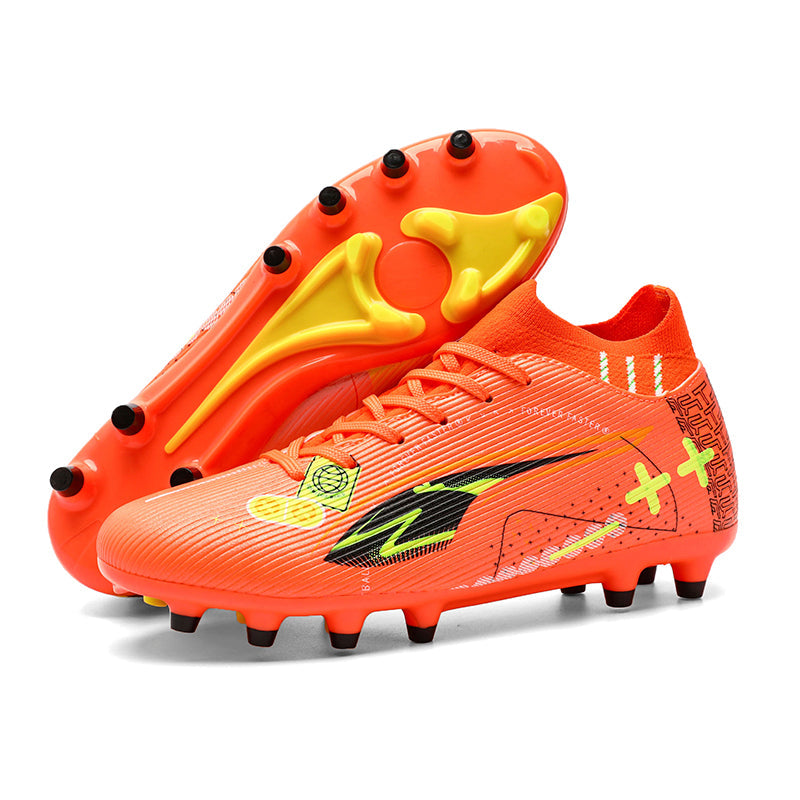 AG Artificial Grass Soccer Cleats, Hight Sock Ankle Lace-Up Ribbed Knit Football Boots, Cross Geometric Graphic Gradient Athletic Shoes for Outdoor Long-Blade Synthetic Turf Matches-zusheng259A