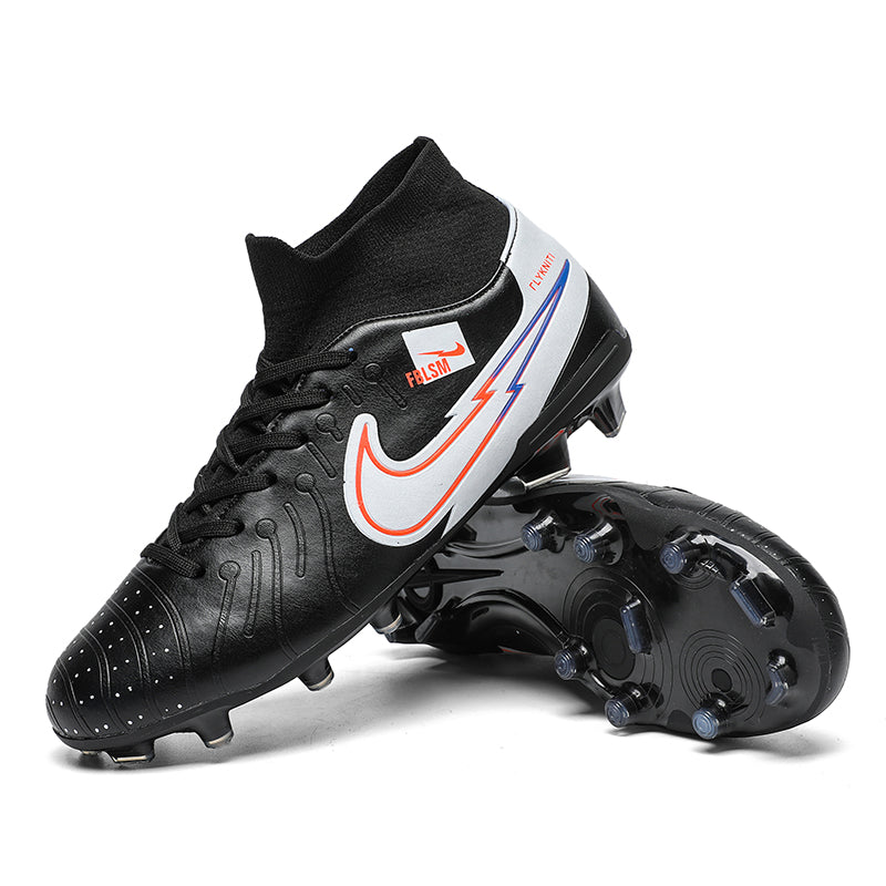 Hight Sock AG Soccer Cleats, Lace-Up Curved Embossed Synthetic Football Boots, Gradient Swoosh Lightning Graphic Knit Sock Ankle Lightweight Competition Athletic Shoes for Outdoor Long-Blade Artificial Turf Matches-zusheng793
