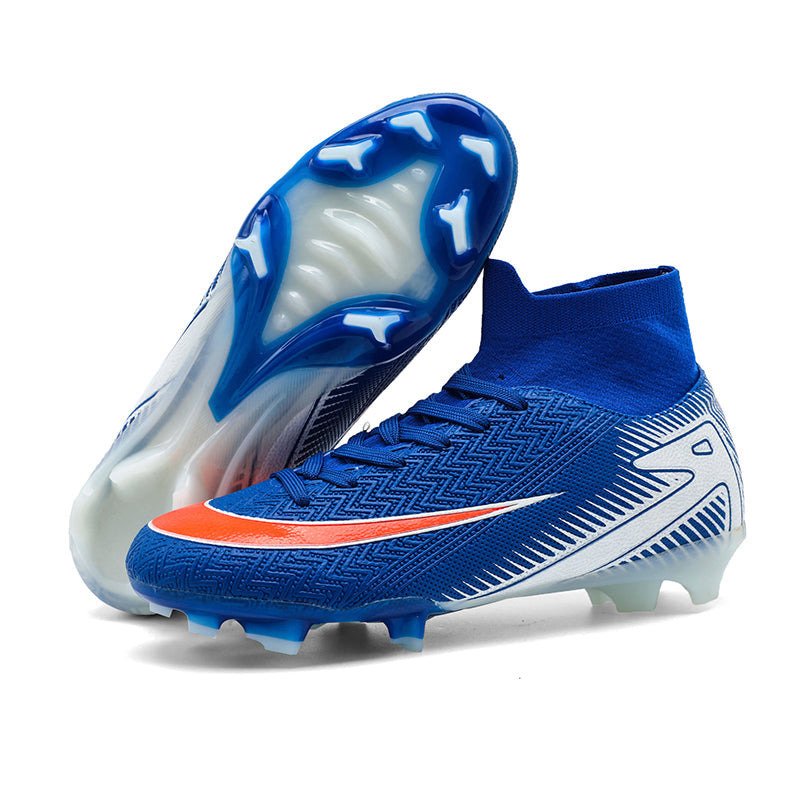 Men's/Women's AG High-Top Soccer Cleats, Artificial Grass Football Boots, Breathable Knit Collar Training Sneakers for Synthetic Turf (Multiple Colors)-Yinzu795
