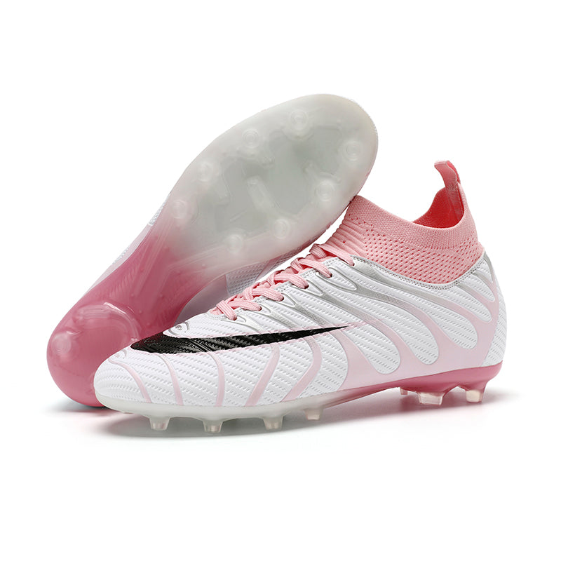 Hight Sock AG Soccer Cleats, Lace-Up Perforated Wave Synthetic Football Boots, Metallic Gradient Curved Streamline Graphic Knit Sock Ankle Lightweight Competition Athletic Shoes for Outdoor Long-Blade Artificial Turf Matches-zusheng698