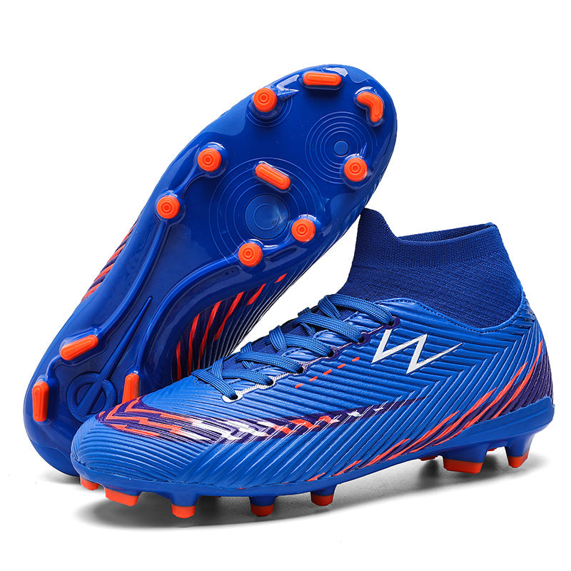 High-Top AG Soccer Cleats, Artificial Grass Football Boots, Breathable Knit Collar Training Sneakers for Synthetic Turf (Multiple Colors)-Yinzu791
