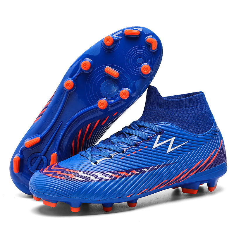 High-Top AG Soccer Cleats, Artificial Grass Football Boots, Breathable Knit Collar Training Sneakers for Synthetic Turf (Multiple Colors)-Yinzu791