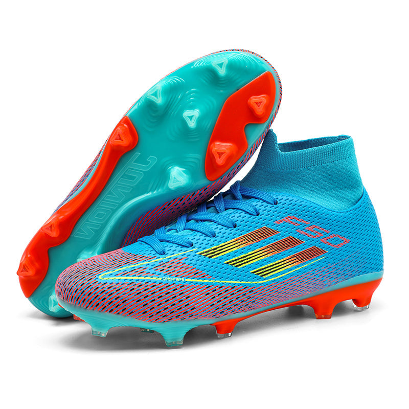 F50 High-Top AG Soccer Cleats, Artificial Grass Football Boots, Breathable Knit Collar Speed Training Sneakers for Synthetic Turf (Multiple Colors)-Yinzu797