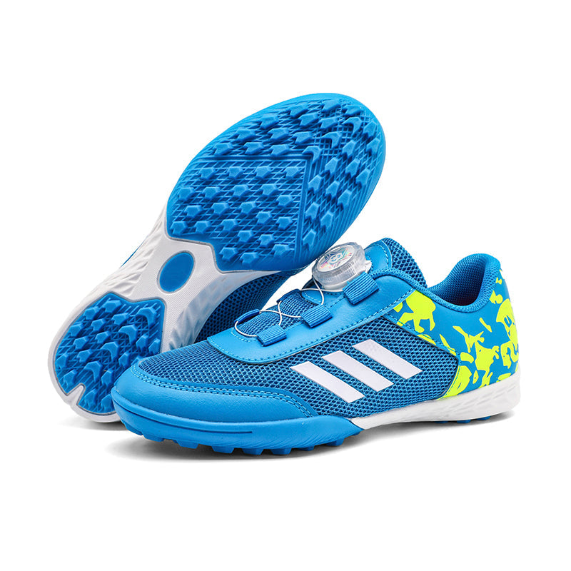 Turf Soccer Cleats, Low-Top BOA Quick Twist Dial Lace System Mesh Football Shoes, Cartoon Camo Three Stripe Youth Training Athletic Boots for Indoor Courts & Short Artificial Turf-zusheng665