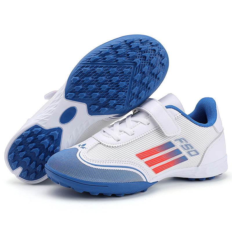 Turf Soccer Cleats, Hook and Loop Strap Football Shoes , Breathable Mesh Athletic Boots for Boys and Girls Indoor/Outdoor Training-Hxh 2336