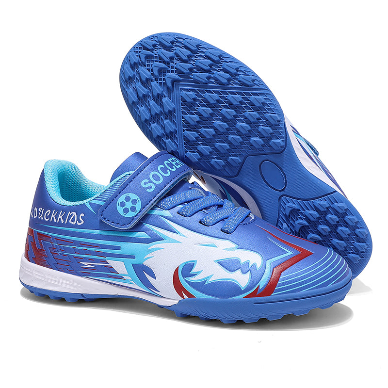 Turf Soccer Cleats, Low-Top Hook-and-Loop Velcro Strap Synthetic Football Shoes, Cool Dragon Graphic Youth Training Athletic Boots for Indoor Courts & Short Artificial Turf-zusheng3611