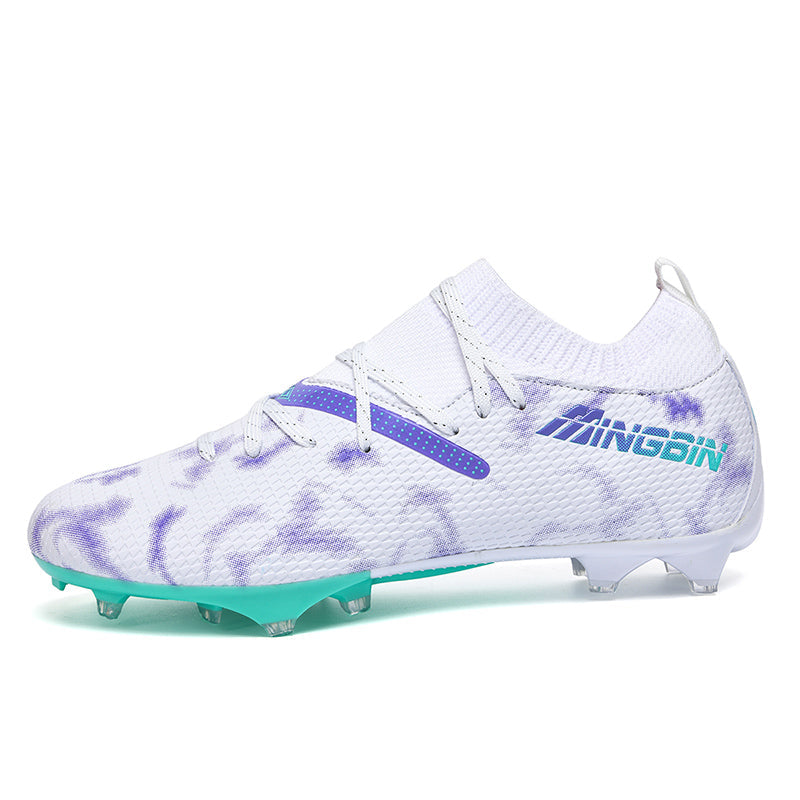 AG Artificial Grass Soccer Cleats, Mid-Top Knit Football Shoes, Gradient Mesh & Abstract Print Anti-Slip Athletic Boots for Synthetic Turf-Hxh2515F