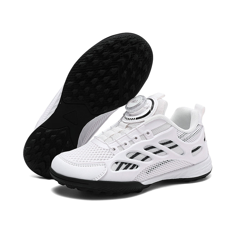 Turf Soccer Cleats, Auto Rotating BOA Knob Quick Lace Breathable Mesh Football Shoes, Hollow Cutout Lightweight Youth Training Athletic Boots for Indoor Courts & Short Artificial Turf-zusheng-A685-1