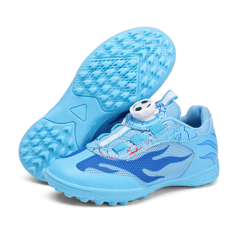 Turf Soccer Cleats, Rotary BOA Knob Quick Lace Breathable Mesh Football Shoes, Flame Lightning Print Lightweight Youth Training Athletic Boots for Indoor Courts & Short Artificial Turf-zusheng5133