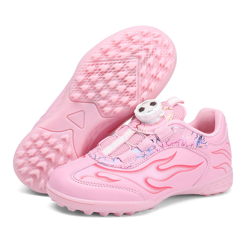 Turf Soccer Cleats, BOA Rotary Knob Auto Quick Lace Waterproof Synthetic Leather Football Shoes, Gradient Flame Lightning Crack Youth Training Athletic Boots for Indoor Courts & Short Artificial Turf-zusheng6177