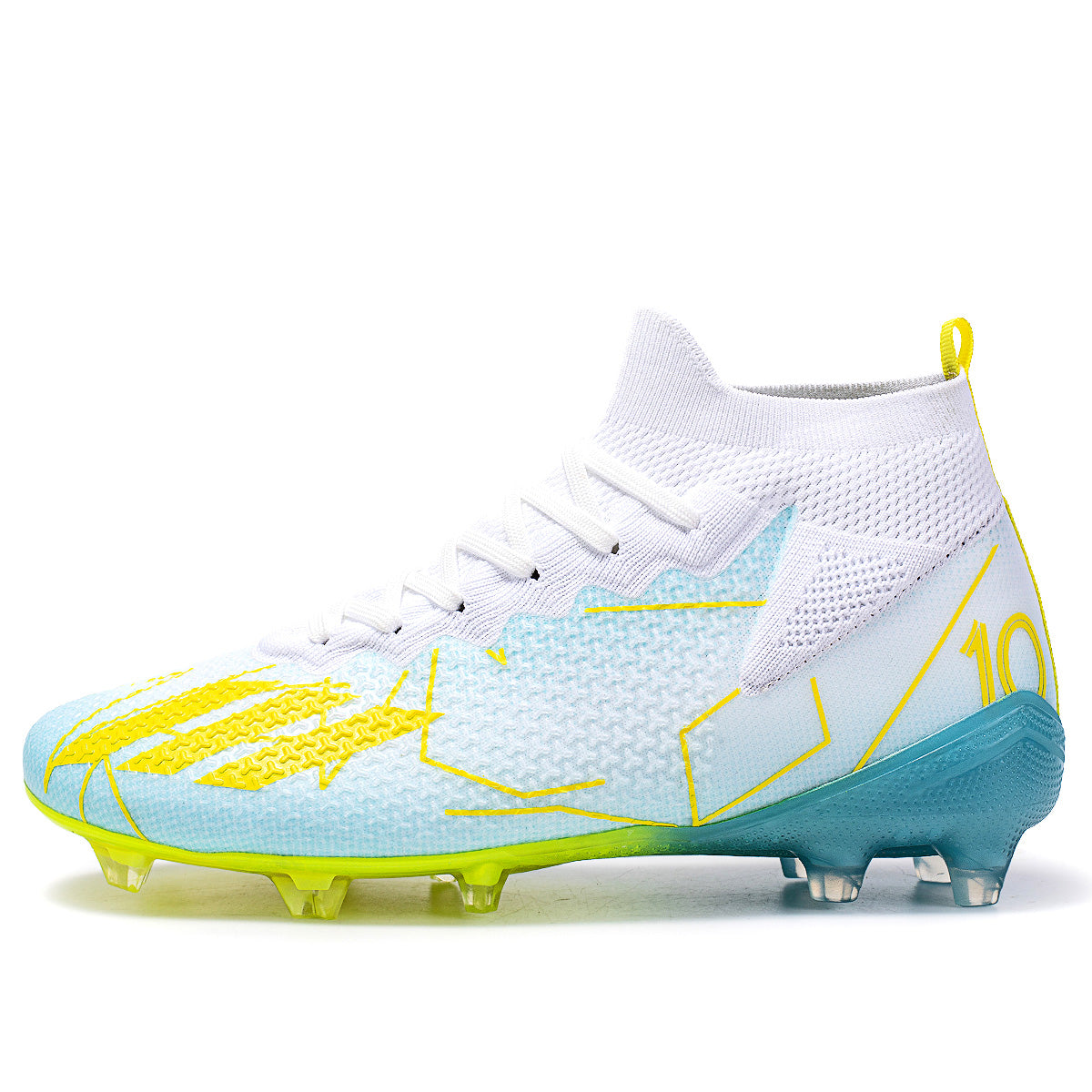 High Ankle Sock AG Soccer Cleats, Lace-Up Breathable Knit Mesh Number 10 Geometric Line Print Football Boots, Transparent Gradient Conical Hard Stud Professional Competition Cleats for Natural Grass & Long Artificial Turf-Xinma-MX10