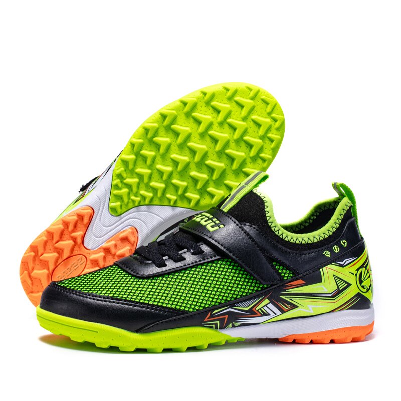 TF Turf Soccer Cleats, Breathable Mesh Football Shoes with Hook and Loop Strap, Geometric Print Athletic Boots for Boys and Girls Indoor/Outdoor Training-zusheng796H