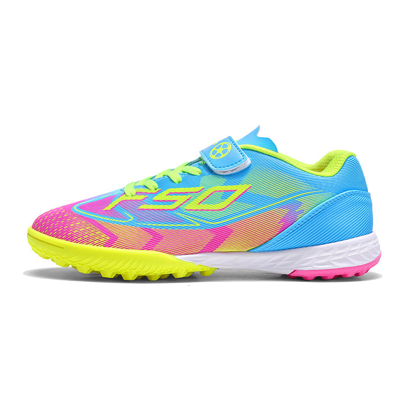 Kids' TF Turf Soccer Cleats, F50 Inspired Velcro Football Shoes, Breathable Anti-Slip Training Sneakers for Boys & Girls-Hxh-X1005
