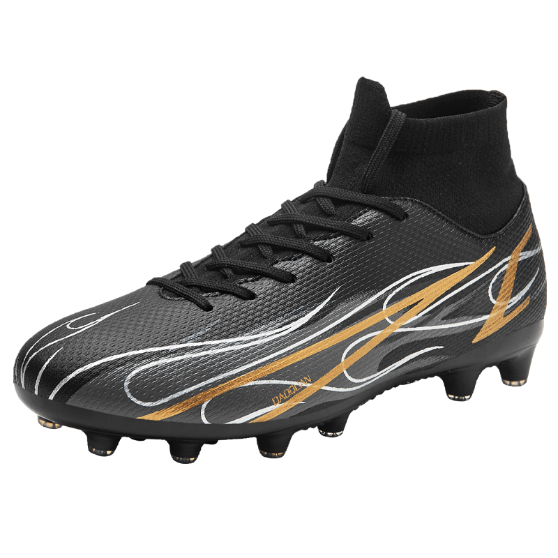High Ankle Sock AG Soccer Cleats, Lace-Up Breathable Woven Mesh Flame Stripe Print Football Boots, Conical Transparent Hard Stud Lightweight Competition Cleats for Outdoor Long-Blade Artificial Turf Matches-Xinma2218