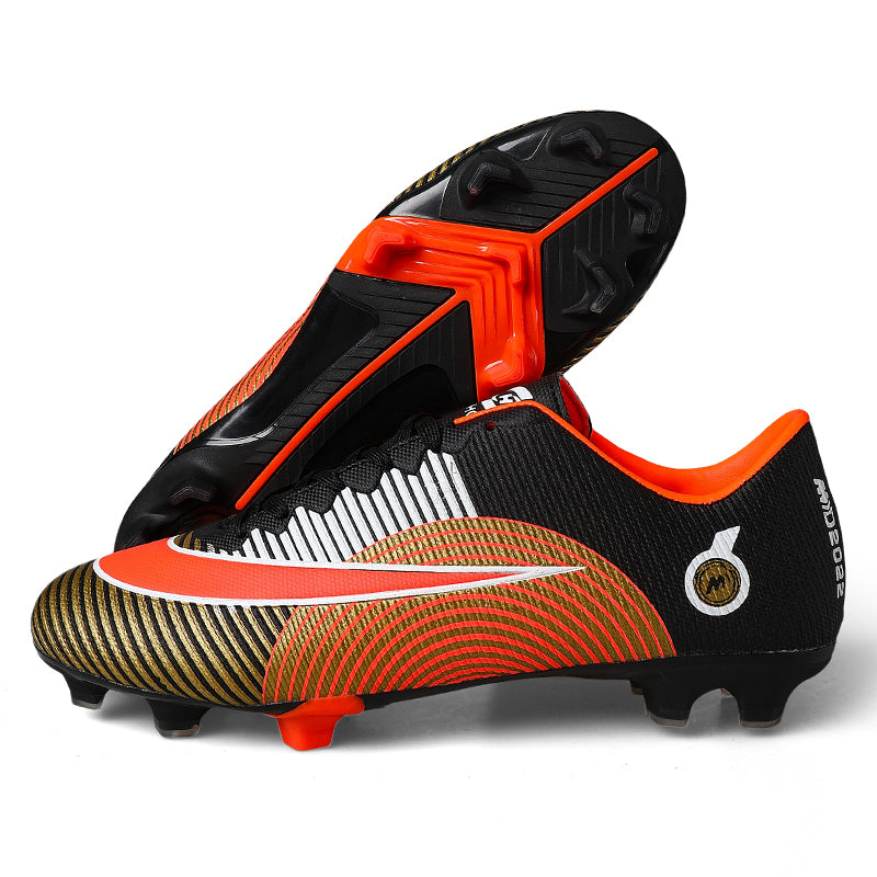 Youth Low-Top Lace-Up AG Soccer Cleats, Gradient Diagonal Stripe Woven Knit Graphic Football Boots, Transparent Conical Hard Stud Professional Competition Cleats for Natural Grass & Long-Pile Artificial Turf-junhao1212-1