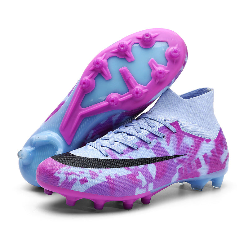 High Sock AG Soccer Cleats, Lace-Up Gradient Camo Knit Synthetic Football Boots, Swoosh Logo Lightweight Speed Competition Athletic Shoes for Outdoor Long-Blade Artificial Turf Matches-zusheng-X803