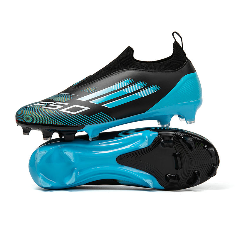Laceless Slip-On AG Soccer Cleats, Seamless Stretch Knit Sock Collar Linear Speed Line Print F50 Three Stripes Football Boots, Transparent Conical Hard Stud Lightweight Competition Cleats for Outdoor Long-Blade Artificial Turf Matches-Yinzu652