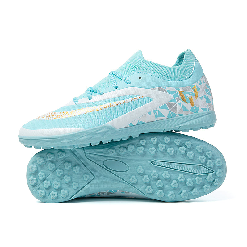 Turf Soccer Cleats, Messi Inspired Knit Football Shoes, Geometric Print Breathable Training Sneakers for Artificial Turf-Hxh-A555