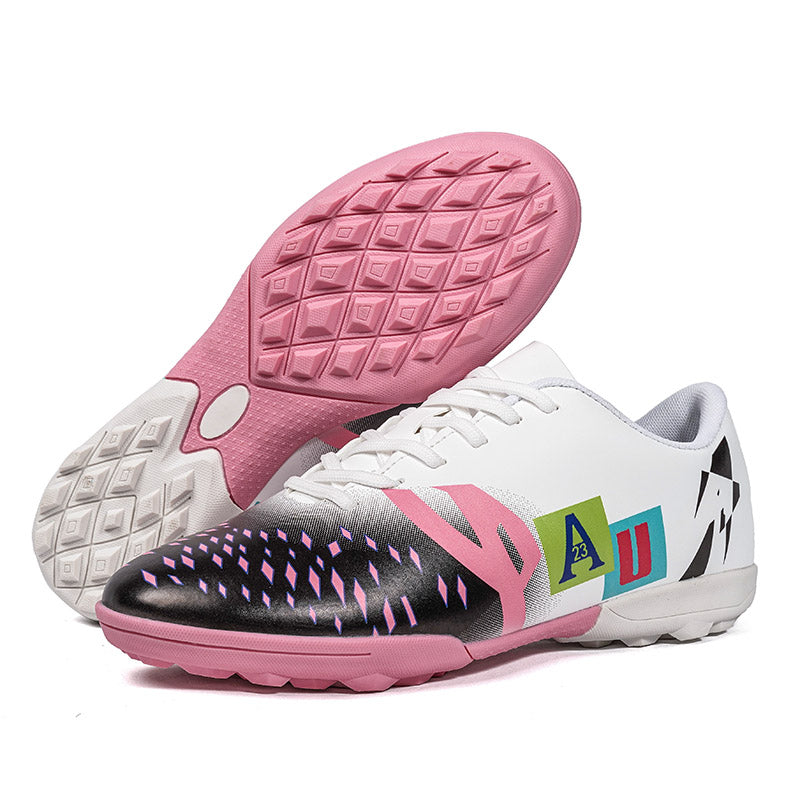 TF Turf Soccer Cleats, Low-Top Lace-Up Gradient Gloss Football Shoes, Diamond Dot Print Color Block Letter Graphic Athletic Boots for Indoor Courts & Short Artificial Turf Training-zusheng3245-1