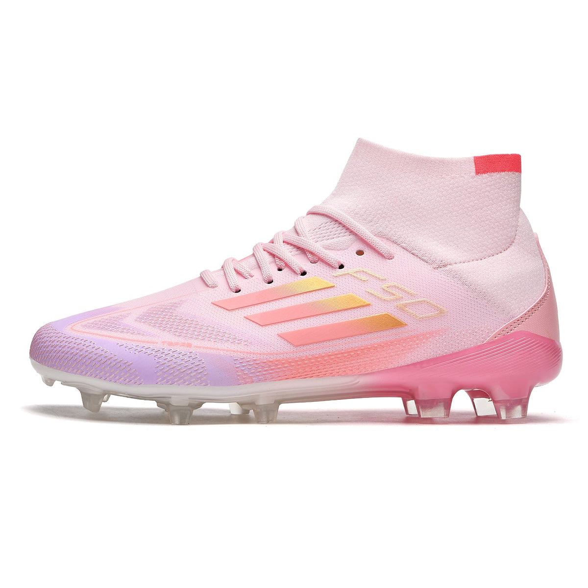 High-Top F50 Soccer Cleats, Artificial Grass Football Boots, Breathable Knit Collar Speed Training Sneakers for Synthetic Turf-Yinzu-T33