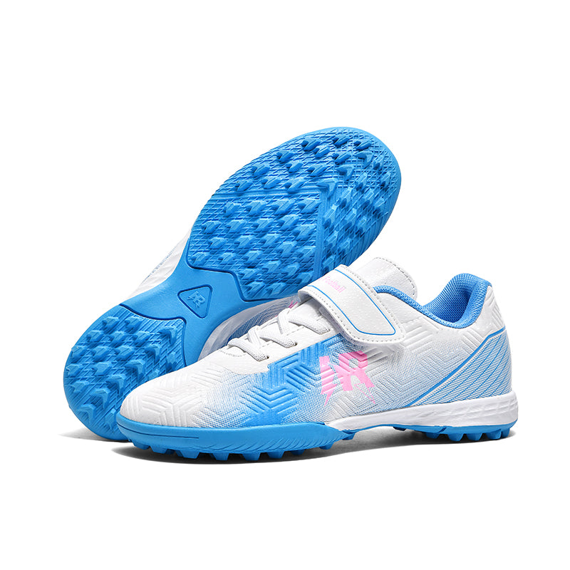 Turf Soccer Cleats, Hook-and-Loop Football Shoes with Gradient Print, Breathable Athletic Boots for Boys & Girls-Hxh-HR589