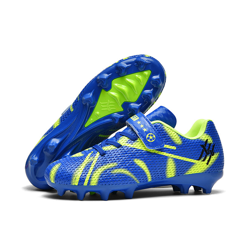 Kids AG Soccer Cleats, Hook-and-Loop Strap Easy-On Honeycomb Mesh Wave Graffiti Football Shoes, Transparent Conical Hard Stud Competition Cleats for Long-Pile Artificial Turf & Natural Grass-zusheng-ZJ885