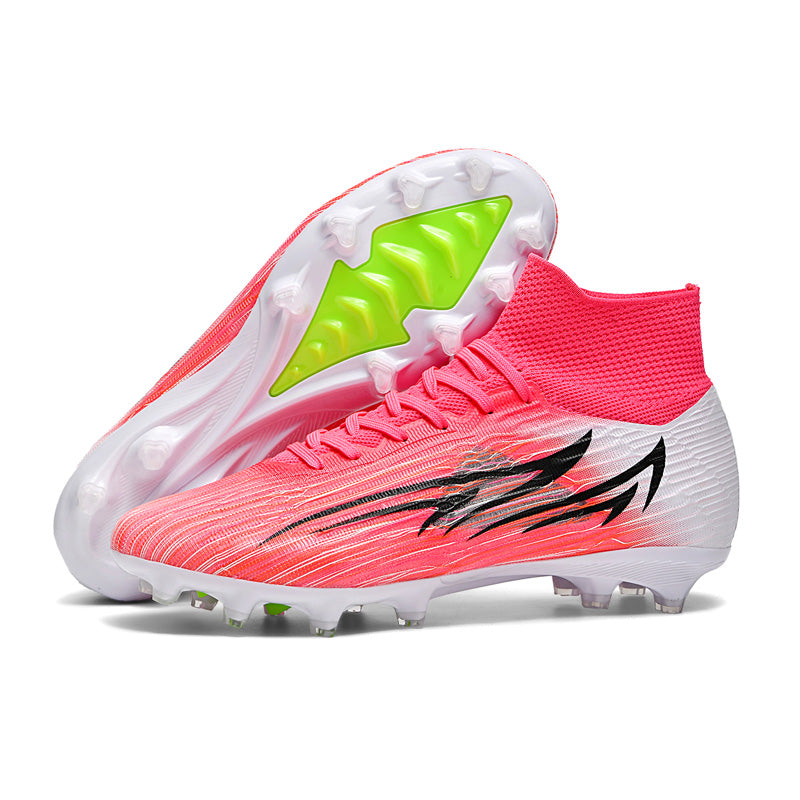 High Sock Collar AG Soccer Cleats, Lace-Up Gradient Irregular Streak Woven Knit Blade Graphic Football Boots, Transparent Conical Hard Stud Professional Competition Cleats for Natural Grass & Long-Pile Artificial Turf-zusheng2820