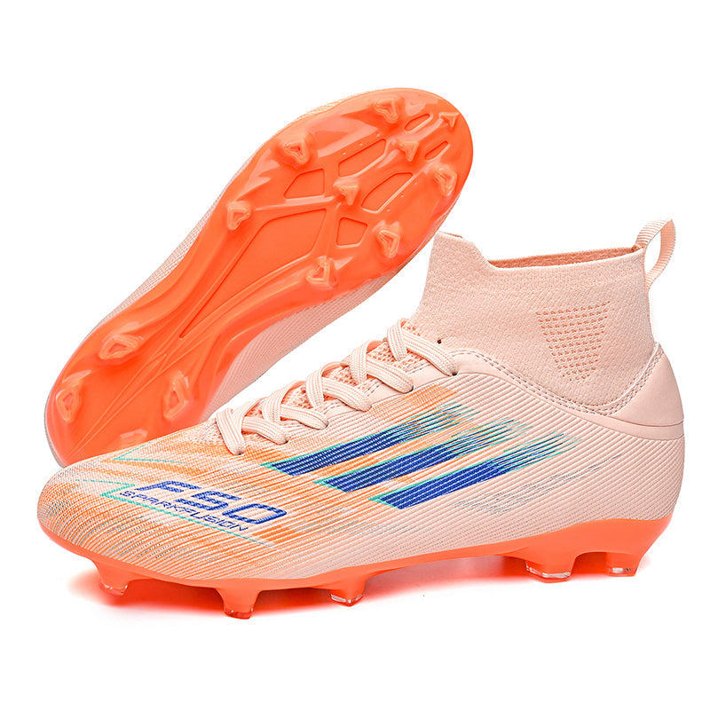High-Top AG Soccer Cleats, Artificial Grass Football Boots, F50 Graphic Print Breathable Knit Training Sneakers-Yinzu001Y