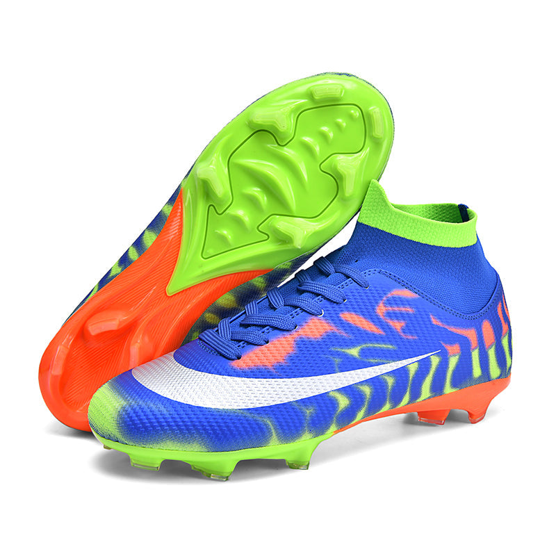 Men's AG Artificial Grass Soccer Cleats, High-Top Swoosh Football Shoes, Gradient Tie-Dye Print Anti-Slip Athletic Boots for Synthetic Turf-Hxh-D27