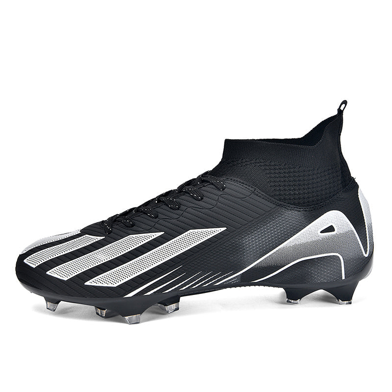 AG Artificial Grass Soccer Cleats, High-Top Knit Football Shoes, Three-Stripe Gradient Print Anti-Slip Athletic Boots for Synthetic Turf-Hxh2619F