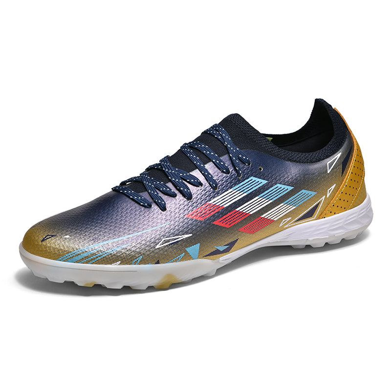 Turf Soccer Cleats, Low-Top Lace-Up Football Shoes with Gradient Geometric Print, Breathable Athletic Boots for Indoor & Artificial Turf Courts-Hxh-H2366-3