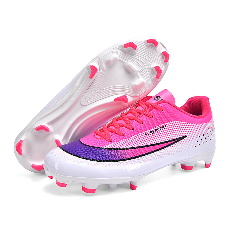 Low Cut AGSoccer Cleats, Lace-Up Breathable Dot Mesh Gradient Color Football Boots, Large Contrast Swoosh Sport Logo Conical Hard Stud Competition Shoes for Outdoor Long-Blade Artificial Turf Matches-Yinzu2381