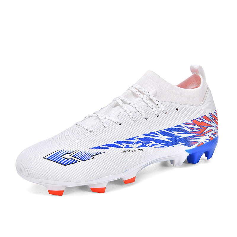 Low Sock Collar AG Soccer Cleats, Lace-Up Vertical Rib Speed Knit Geometric Lightning Graphic Football Boots, Gradient Conical Hard Stud Professional Competition Shoes for Natural Grass & Long-Pile Artificial Turf-zusheng2620