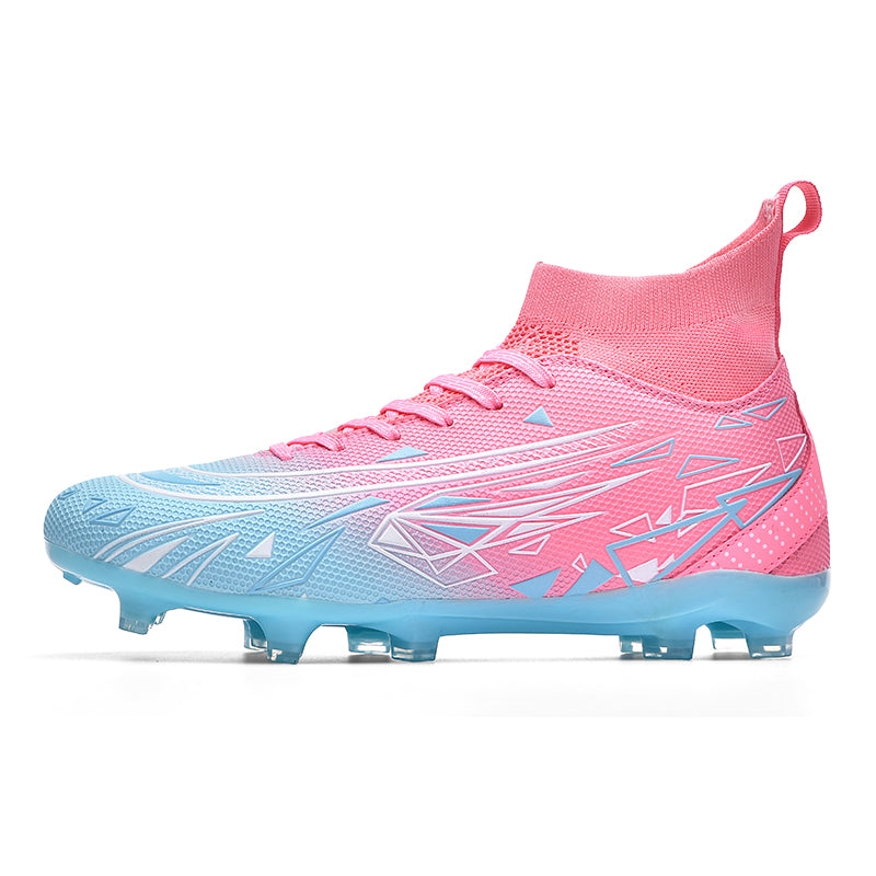 Artificial Grass Soccer Cleats, High-Top Sock Ankle Football Shoes with Geometric Gradient Print, Breathable Knit Athletic Boots for Outdoor Synthetic Turf-Hxh907-2