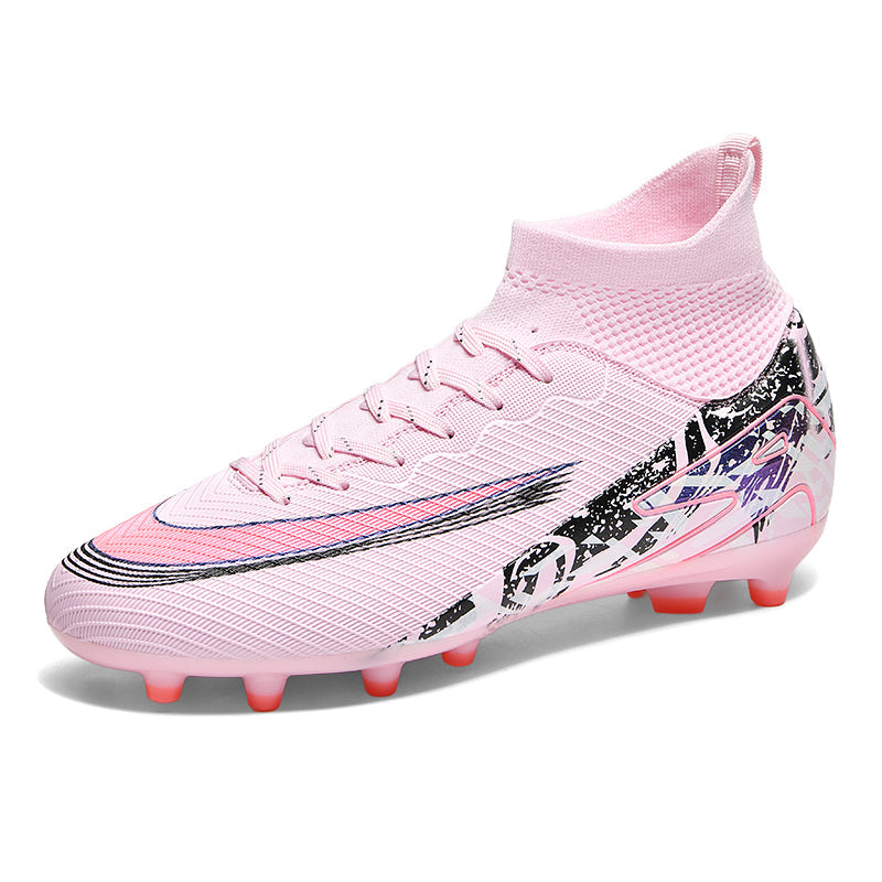 AG Artificial Grass High Sock Ankle Soccer Cleats, Lace-Up Textured Knit Football Boots, Splash Graffiti Gradient Graphic Lightweight Athletic Shoes for Outdoor Long-Blade Synthetic Turf Competitive Matches-zusheng801A