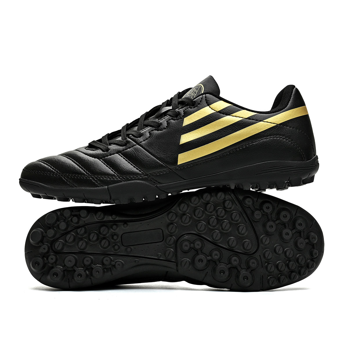 Turf Soccer Cleats, Low-Top Lace-Up Classic Three Stripe Leather Football Shoes, Stitched Touch Control Athletic Boots for Indoor Courts & Short Artificial Turf Training-zusheng3560S