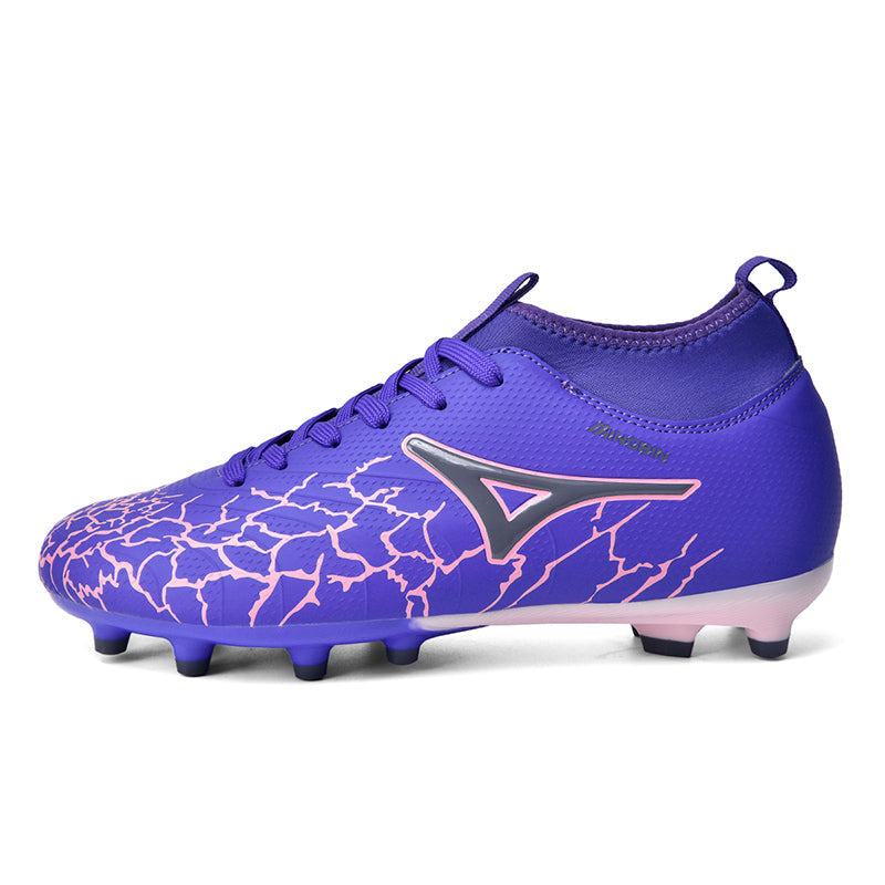 Artificial Grass Soccer Cleats, Hight-Top Sock Ankle Lace-Up Football Boots, Cracked Texture Triangle Logo Breathable Athletic Shoes for Outdoor Synthetic Turf MatchesAG Hard Conical Stud Outsole for Artificial Turf-zusheng2615F