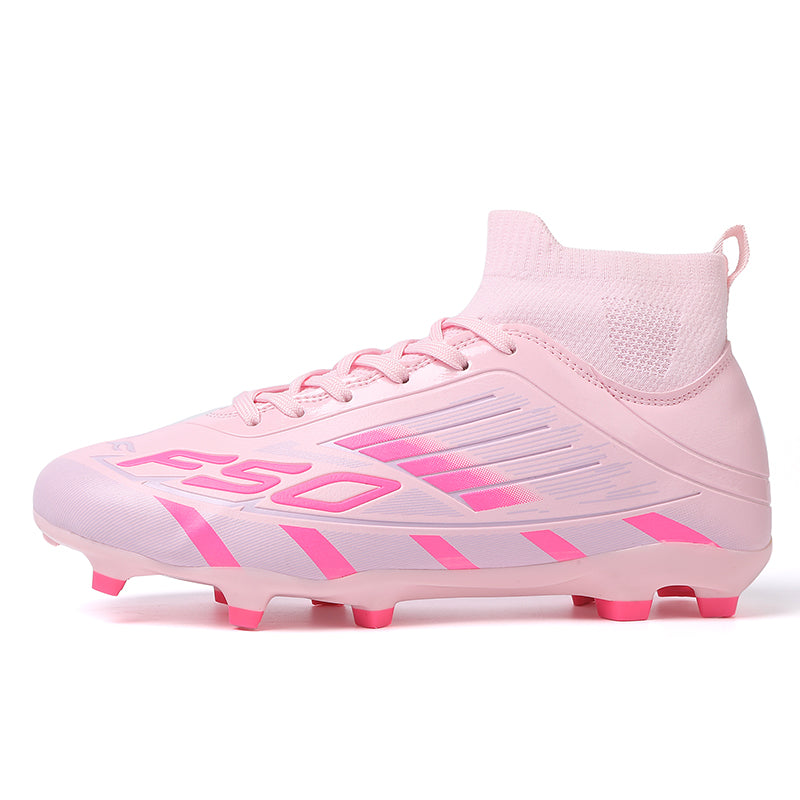 Artificial Grass Soccer Cleats, Hight-Top Sock Ankle Lace-Up F50 Football Boots, Stripe Line Graphic Breathable Athletic Shoes for Outdoor Synthetic Turf Matches-zusheng368B