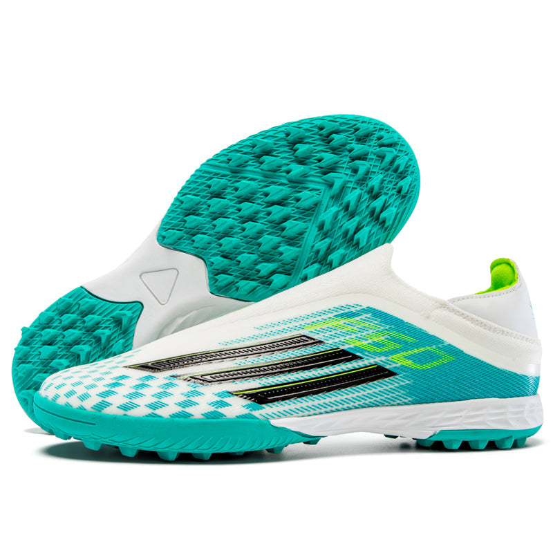 TF Turf Soccer Cleats, Laceless Sock Ankle Football Shoes with Checkerboard Print Three-Stripe Logo, Breathable Knit Athletic Boots for Indoor Courts Artificial Turf-Hxh-X2005