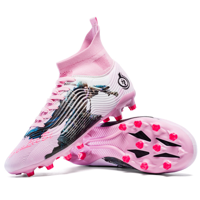 Hight Sock AG Soccer Cleats, Lace-Up Wavy Rib Synthetic Football Boots, Black Myth Wukong Character Print Lightweight Competition Athletic Shoes for Outdoor Long-Blade Artificial Turf Matches-zusheng2406