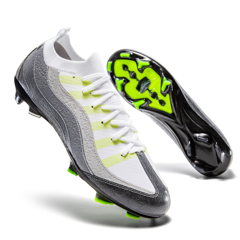 Artificial Grass Soccer Cleats, Mid-Top Iridescent Gradient Knit Football Shoes, Anti-Slip Athletic Boots for Synthetic Turf-Hxh2511Z-1