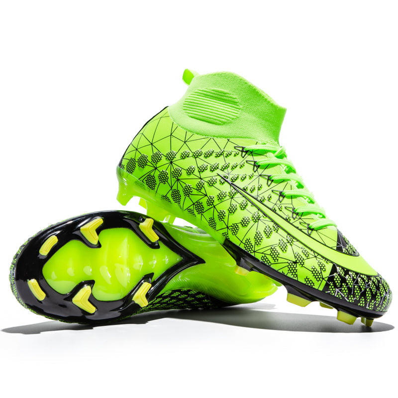 High Sock Ankle Soccer Cleats, Lace-Up Honeycomb Geometric Print Synthetic Football Boots, Lightweight Speed Athletic Shoes for Outdoor Long-Blade Synthetic Turf Competitive Matches-zusheng2298-1