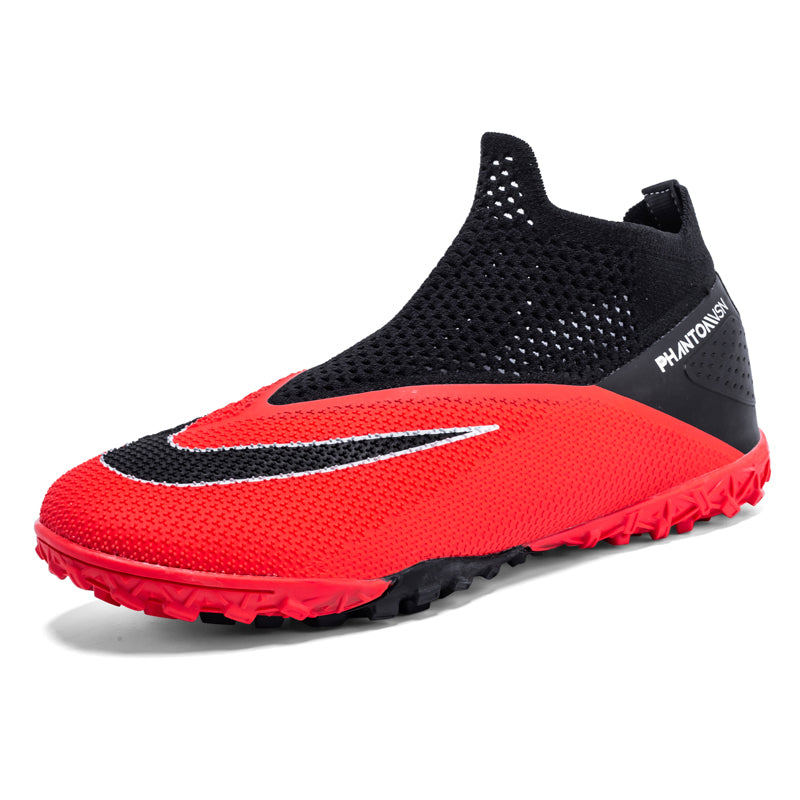 Youth Adult Slip-On TF Turf Soccer Cleats, High Sock Knit Mesh Laceless Football Shoes, Breathable Short Studs Artificial Turf Training Soccer Boots for Boys Girls Men Women-zhongzu2090-2