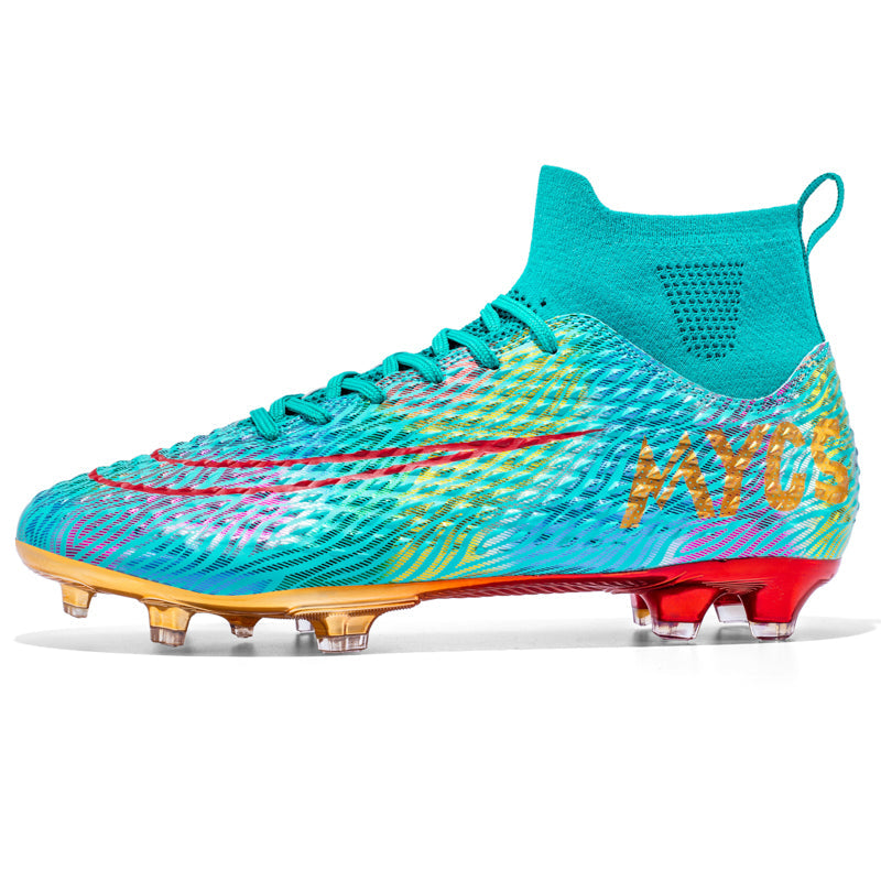 Professional Soccer Cleats AG High-Top Football Boots, MYCS Gradient Wave Pattern,Athletic Outdoor Competition Soccer Shoes with Digital Pixel-Texture Upper and Supportive Ankle Sock Liner-WEJIESS2088